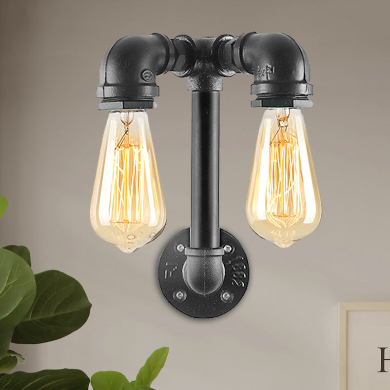 2 Lights Wall Lighting with Pipe and Open Bulb Metal Warehouse Style Bathroom Wall Mounted Lamp in Bronze/Black Clearhalo 'Art deco wall lights' 'Cast Iron' 'Glass' 'Industrial wall lights' 'Industrial' 'Middle century wall lights' 'Modern' 'Rustic wall lights' 'Tiffany' 'Traditional wall lights' 'Wall Lamps & Sconces' 'Wall Lights' Lighting' 1419634