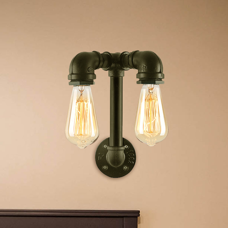 2 Lights Wall Lighting with Pipe and Open Bulb Metal Warehouse Style Bathroom Wall Mounted Lamp in Bronze/Black Clearhalo 'Art deco wall lights' 'Cast Iron' 'Glass' 'Industrial wall lights' 'Industrial' 'Middle century wall lights' 'Modern' 'Rustic wall lights' 'Tiffany' 'Traditional wall lights' 'Wall Lamps & Sconces' 'Wall Lights' Lighting' 1419636