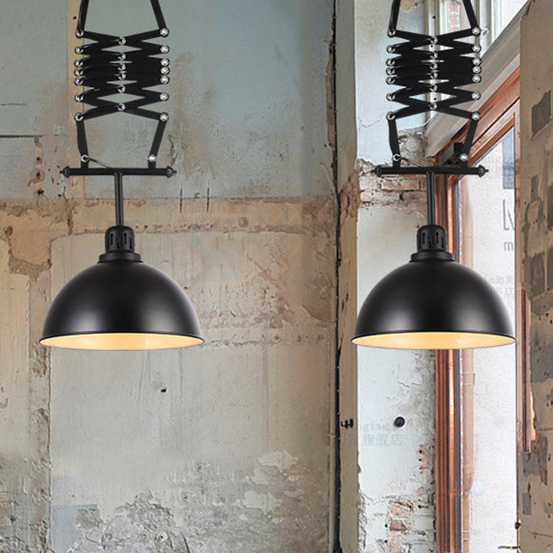 Extendable Dome Metallic Ceiling Light Industrial Style 1 Bulb Balcony Pendant Lighting in Black/White Clearhalo 'Art Deco Pendants' 'Black' 'Cast Iron' 'Ceiling Lights' 'Ceramic' 'Crystal' 'Industrial Pendants' 'Industrial' 'Metal' 'Middle Century Pendants' 'Pendant Lights' 'Pendants' 'Rustic Pendants' 'Tiffany' Lighting' 1419651