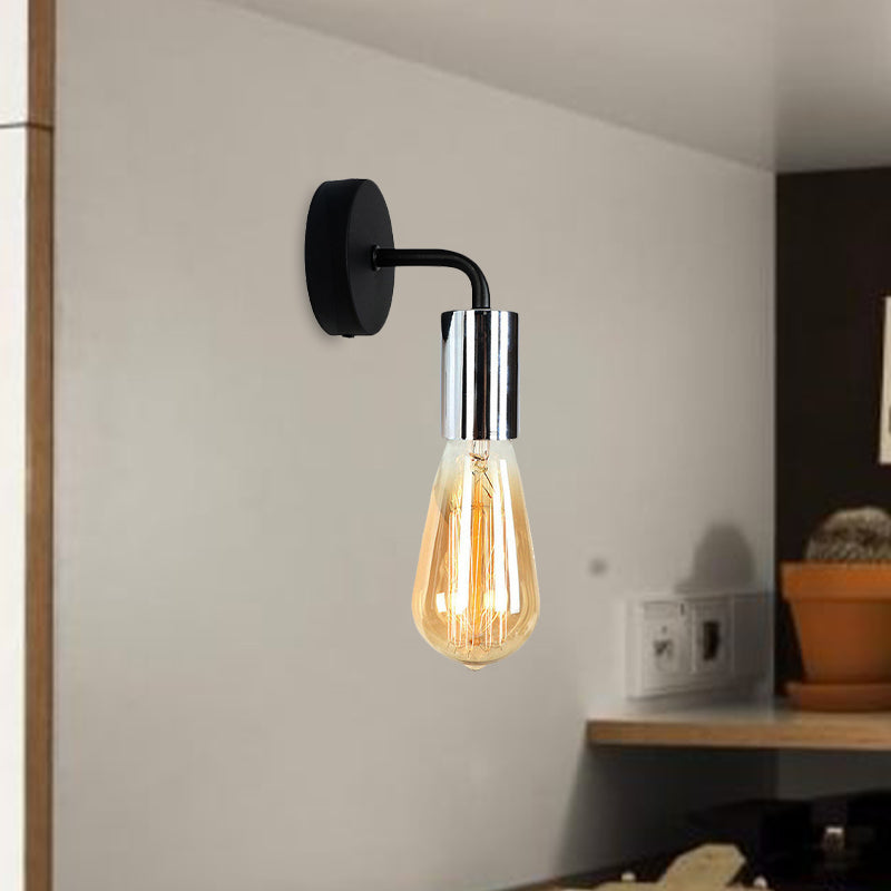 Brass/Copper Open Bulb Sconce Light with Curved Arm Industrial Style Metal 1 Light Bedside Wall Lighting Clearhalo 'Art deco wall lights' 'Cast Iron' 'Glass' 'Industrial wall lights' 'Industrial' 'Middle century wall lights' 'Modern' 'Rustic wall lights' 'Tiffany' 'Traditional wall lights' 'Wall Lamps & Sconces' 'Wall Lights' Lighting' 1419654