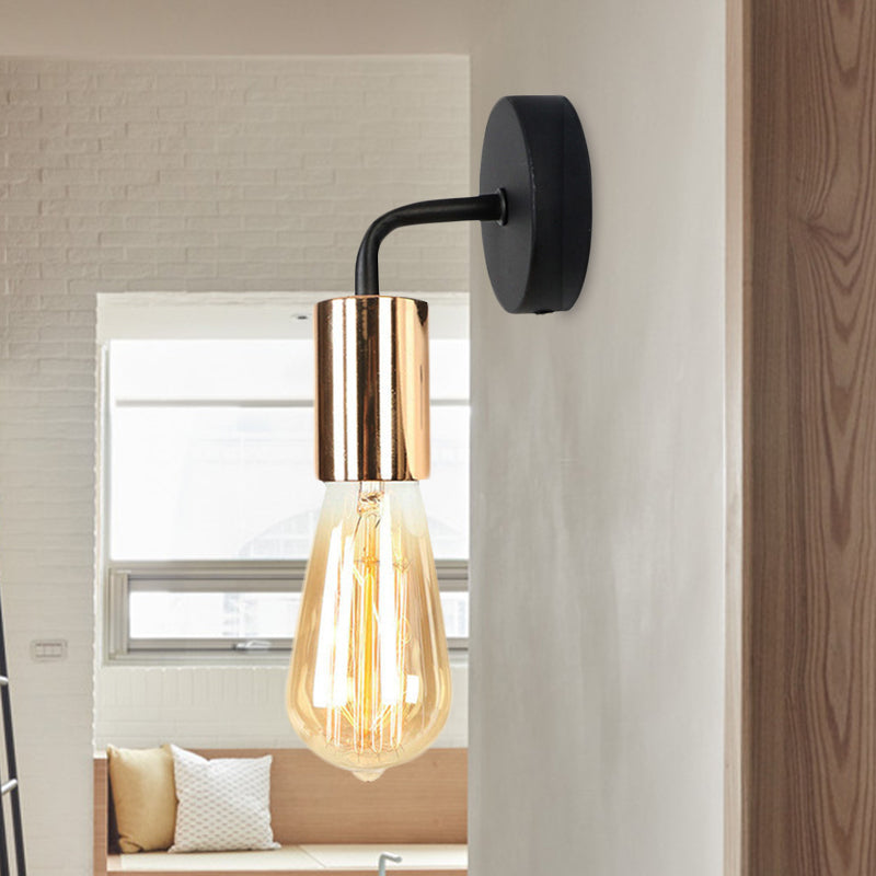 Brass/Copper Open Bulb Sconce Light with Curved Arm Industrial Style Metal 1 Light Bedside Wall Lighting Clearhalo 'Art deco wall lights' 'Cast Iron' 'Glass' 'Industrial wall lights' 'Industrial' 'Middle century wall lights' 'Modern' 'Rustic wall lights' 'Tiffany' 'Traditional wall lights' 'Wall Lamps & Sconces' 'Wall Lights' Lighting' 1419656
