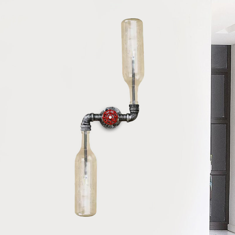 Glass Gray/Blue Wall Sconce Light Wine Bottle 2 Lights Industrial Style Wall Mount Light for Living Room Clearhalo 'Cast Iron' 'Glass' 'Industrial wall lights' 'Industrial' 'Middle century wall lights' 'Modern' 'Tiffany' 'Traditional wall lights' 'Wall Lamps & Sconces' 'Wall Lights' Lighting' 1419664