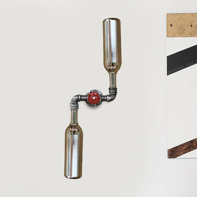 Glass Gray/Blue Wall Sconce Light Wine Bottle 2 Lights Industrial Style Wall Mount Light for Living Room Clearhalo 'Cast Iron' 'Glass' 'Industrial wall lights' 'Industrial' 'Middle century wall lights' 'Modern' 'Tiffany' 'Traditional wall lights' 'Wall Lamps & Sconces' 'Wall Lights' Lighting' 1419665