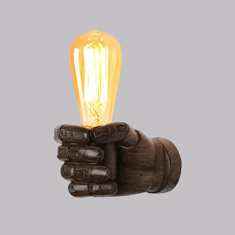 Black/White Bare Bulb Sconce Light with Hand Shape Base Vintage Style Wood 1 Light Restaurant Wall Lamp Clearhalo 'Industrial wall lights' 'Industrial' 'Middle century wall lights' 'Rustic wall lights' 'Tiffany' 'Wall Lamps & Sconces' 'Wall Lights' Lighting' 1419675