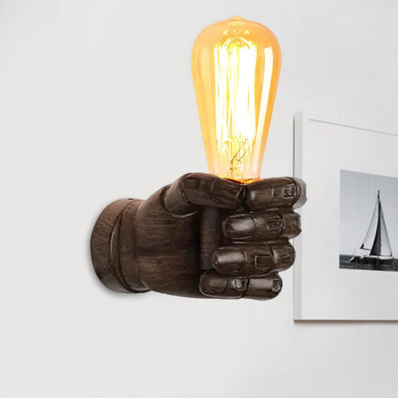 Black/White Bare Bulb Sconce Light with Hand Shape Base Vintage Style Wood 1 Light Restaurant Wall Lamp Clearhalo 'Industrial wall lights' 'Industrial' 'Middle century wall lights' 'Rustic wall lights' 'Tiffany' 'Wall Lamps & Sconces' 'Wall Lights' Lighting' 1419676