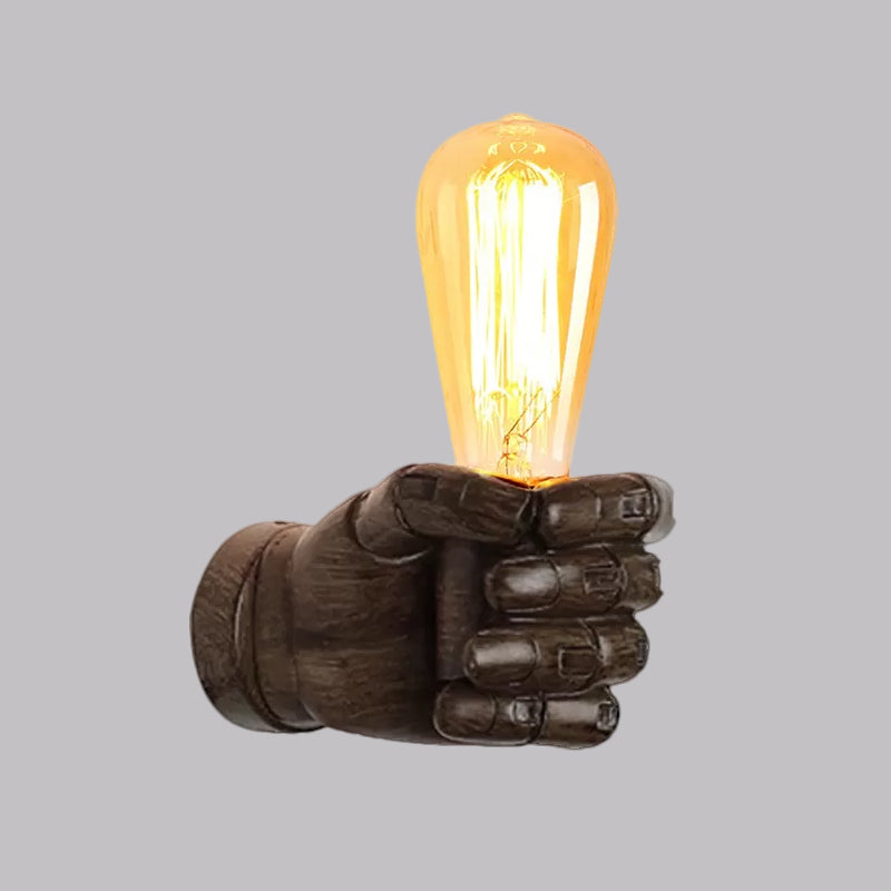 Black/White Bare Bulb Sconce Light with Hand Shape Base Vintage Style Wood 1 Light Restaurant Wall Lamp Clearhalo 'Industrial wall lights' 'Industrial' 'Middle century wall lights' 'Rustic wall lights' 'Tiffany' 'Wall Lamps & Sconces' 'Wall Lights' Lighting' 1419677