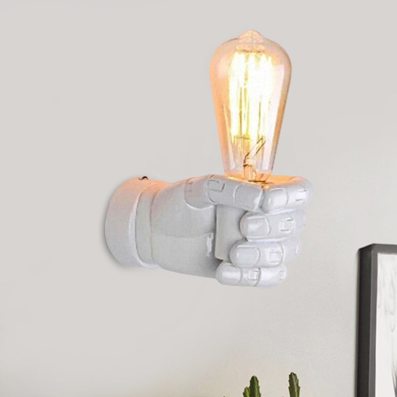Black/White Bare Bulb Sconce Light with Hand Shape Base Vintage Style Wood 1 Light Restaurant Wall Lamp Clearhalo 'Industrial wall lights' 'Industrial' 'Middle century wall lights' 'Rustic wall lights' 'Tiffany' 'Wall Lamps & Sconces' 'Wall Lights' Lighting' 1419678