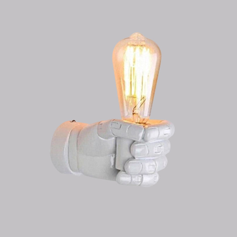 Black/White Bare Bulb Sconce Light with Hand Shape Base Vintage Style Wood 1 Light Restaurant Wall Lamp Clearhalo 'Industrial wall lights' 'Industrial' 'Middle century wall lights' 'Rustic wall lights' 'Tiffany' 'Wall Lamps & Sconces' 'Wall Lights' Lighting' 1419679