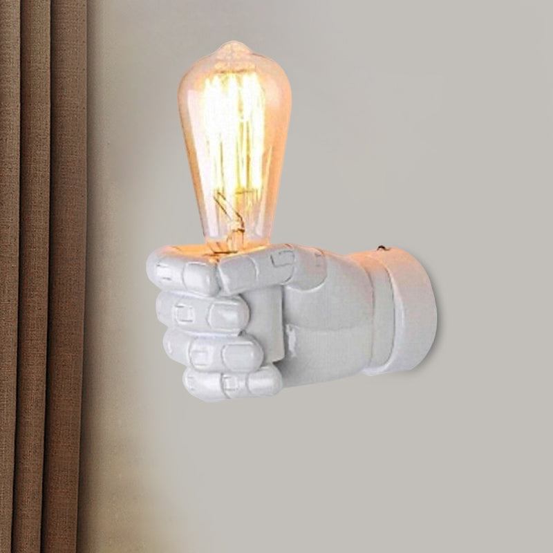 Black/White Bare Bulb Sconce Light with Hand Shape Base Vintage Style Wood 1 Light Restaurant Wall Lamp Clearhalo 'Industrial wall lights' 'Industrial' 'Middle century wall lights' 'Rustic wall lights' 'Tiffany' 'Wall Lamps & Sconces' 'Wall Lights' Lighting' 1419680