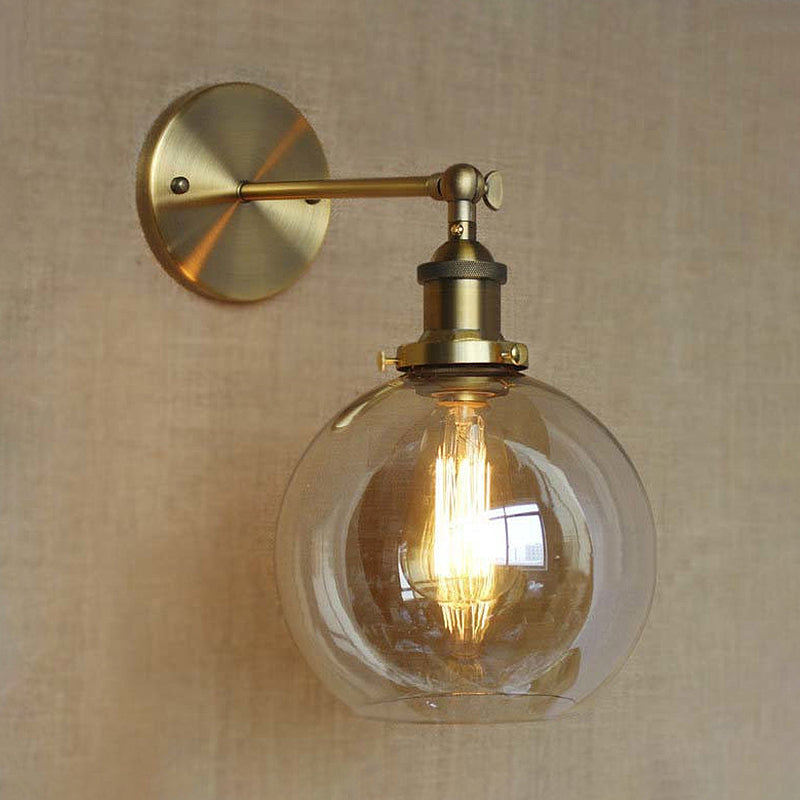 Clear Glass Globe Wall Lighting Industrial Style 1 Light Bedroom Sconce Light Fixture Clearhalo 'Art deco wall lights' 'Cast Iron' 'Glass' 'Industrial wall lights' 'Industrial' 'Middle century wall lights' 'Modern' 'Rustic wall lights' 'Tiffany' 'Traditional wall lights' 'Wall Lamps & Sconces' 'Wall Lights' Lighting' 1419684