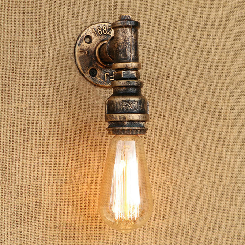 1 Bulb Wall Sconce Lighting with Water Pipe Metal Shade Rustic Industrial Living Room Wall Lamp in Bronze Clearhalo 'Art deco wall lights' 'Cast Iron' 'Glass' 'Industrial wall lights' 'Industrial' 'Middle century wall lights' 'Modern' 'Rustic wall lights' 'Tiffany' 'Traditional wall lights' 'Wall Lamps & Sconces' 'Wall Lights' Lighting' 1419714