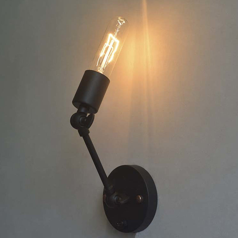 Industrial Open Bulb Wall Light Fixture 1 Head Metal Adjustable Sconce Lighting in Black for Corridor Clearhalo 'Art deco wall lights' 'Cast Iron' 'Glass' 'Industrial wall lights' 'Industrial' 'Middle century wall lights' 'Modern' 'Rustic wall lights' 'Tiffany' 'Traditional wall lights' 'Wall Lamps & Sconces' 'Wall Lights' Lighting' 1419781