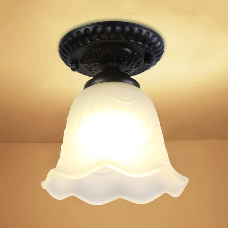 One Bulb Light Fixtures Ceiling Industrial Cone Clear Glass Semi Flush Mount Lighting in Silver/Brass/Rust Clearhalo 'Ceiling Lights' 'Close To Ceiling Lights' 'Close to ceiling' 'Glass shade' 'Glass' 'Semi-flushmount' Lighting' 1419796