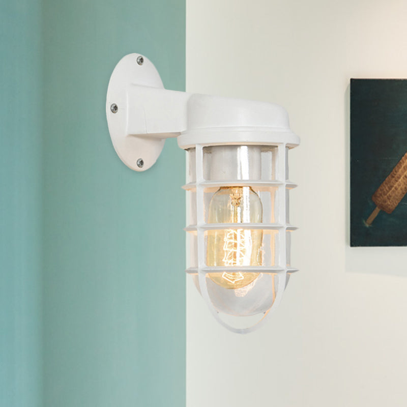 Clear Glass Black/White/Rust Sconce Light Cylinder 1-Light Traditional Wall Lamp Fixture for Porch with Caged Clearhalo 'Art deco wall lights' 'Cast Iron' 'Glass' 'Industrial wall lights' 'Industrial' 'Middle century wall lights' 'Modern' 'Rustic wall lights' 'Tiffany' 'Traditional wall lights' 'Wall Lamps & Sconces' 'Wall Lights' Lighting' 1420007