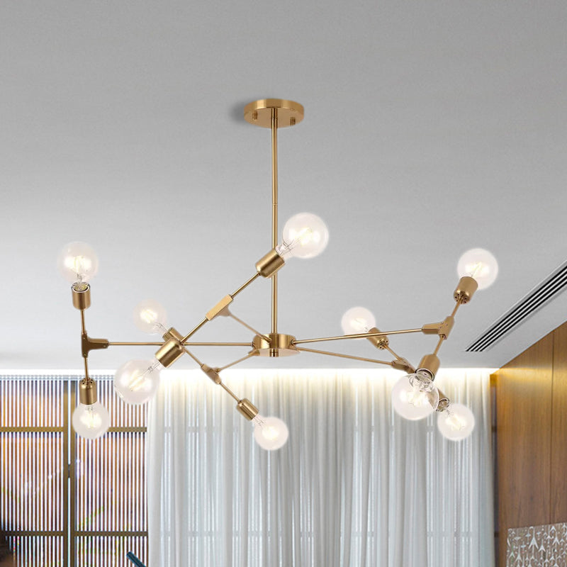 Metallic Black/Gold Chandelier Lighting Bare Bulb 6/8 Lights Industrial Style Ceiling Light Fixture for Bedroom Clearhalo 'Cast Iron' 'Ceiling Lights' 'Chandeliers' 'Industrial Chandeliers' 'Industrial' 'Metal' 'Middle Century Chandeliers' 'Rustic Chandeliers' 'Tiffany' Lighting' 1420058