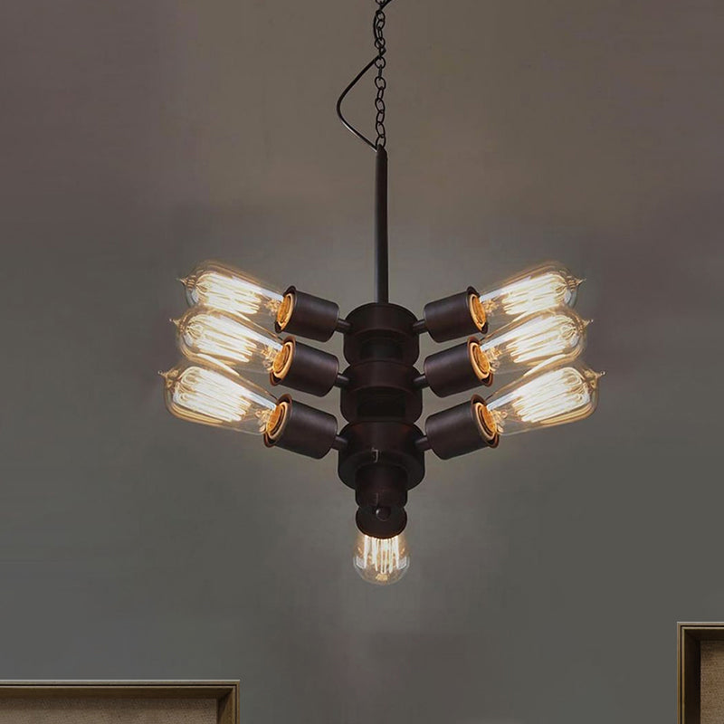 3/4/5 Lights Bare Bulb Chandelier Light Vintage Black Finish Metal Ceiling Light with Hanging Rod for Bar Clearhalo 'Cast Iron' 'Ceiling Lights' 'Chandeliers' 'Industrial Chandeliers' 'Industrial' 'Metal' 'Middle Century Chandeliers' 'Rustic Chandeliers' 'Tiffany' Lighting' 1420064