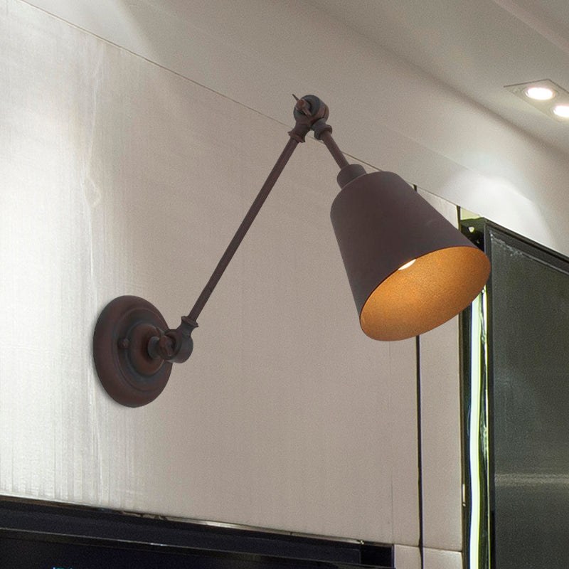 1 Light Metallic Wall Mount Light Contemporary Black/Rust Tapered Bedroom Wall Light Sconce with Adjustable Arm Clearhalo 'Art deco wall lights' 'Cast Iron' 'Glass' 'Industrial wall lights' 'Industrial' 'Middle century wall lights' 'Modern' 'Rustic wall lights' 'Tiffany' 'Traditional wall lights' 'Wall Lamps & Sconces' 'Wall Lights' Lighting' 1420131