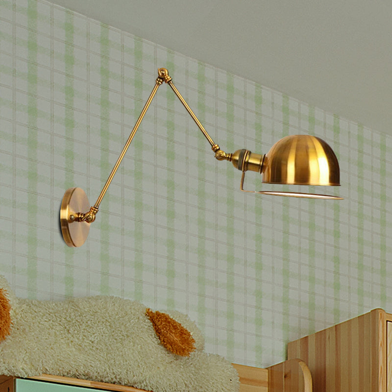 1 Light Swing Arm Wall Lighting Vintage Style Brass/Copper Metallic Wall Mount Light with Bowl Shade Clearhalo 'Art deco wall lights' 'Cast Iron' 'Glass' 'Industrial wall lights' 'Industrial' 'Middle century wall lights' 'Modern' 'Rustic wall lights' 'Tiffany' 'Traditional wall lights' 'Wall Lamps & Sconces' 'Wall Lights' Lighting' 1420132