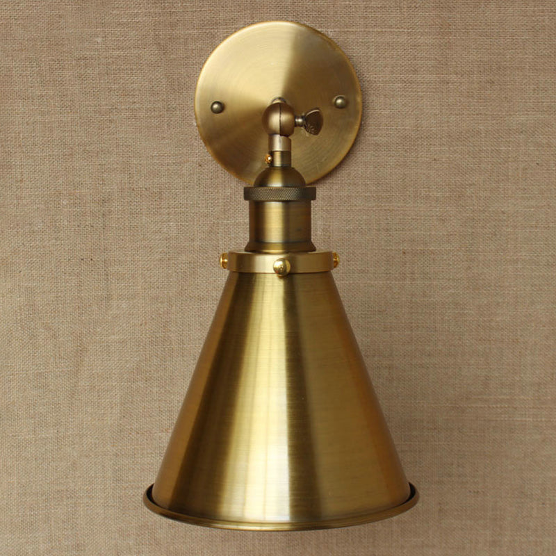 Conical Living Room Wall Lighting Industrial Style Metallic 1 Head Brass/Bronze Wall Mount Light Clearhalo 'Art deco wall lights' 'Cast Iron' 'Glass' 'Industrial wall lights' 'Industrial' 'Middle century wall lights' 'Modern' 'Rustic wall lights' 'Tiffany' 'Traditional wall lights' 'Wall Lamps & Sconces' 'Wall Lights' Lighting' 1420148