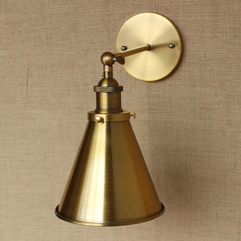 Conical Living Room Wall Lighting Industrial Style Metallic 1 Head Brass/Bronze Wall Mount Light Clearhalo 'Art deco wall lights' 'Cast Iron' 'Glass' 'Industrial wall lights' 'Industrial' 'Middle century wall lights' 'Modern' 'Rustic wall lights' 'Tiffany' 'Traditional wall lights' 'Wall Lamps & Sconces' 'Wall Lights' Lighting' 1420149