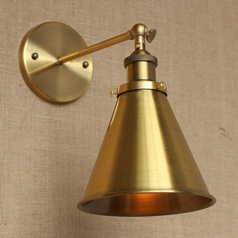 Conical Living Room Wall Lighting Industrial Style Metallic 1 Head Brass/Bronze Wall Mount Light Clearhalo 'Art deco wall lights' 'Cast Iron' 'Glass' 'Industrial wall lights' 'Industrial' 'Middle century wall lights' 'Modern' 'Rustic wall lights' 'Tiffany' 'Traditional wall lights' 'Wall Lamps & Sconces' 'Wall Lights' Lighting' 1420150