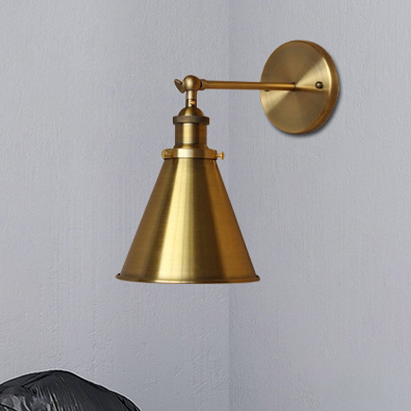 Conical Living Room Wall Lighting Industrial Style Metallic 1 Head Brass/Bronze Wall Mount Light Clearhalo 'Art deco wall lights' 'Cast Iron' 'Glass' 'Industrial wall lights' 'Industrial' 'Middle century wall lights' 'Modern' 'Rustic wall lights' 'Tiffany' 'Traditional wall lights' 'Wall Lamps & Sconces' 'Wall Lights' Lighting' 1420152