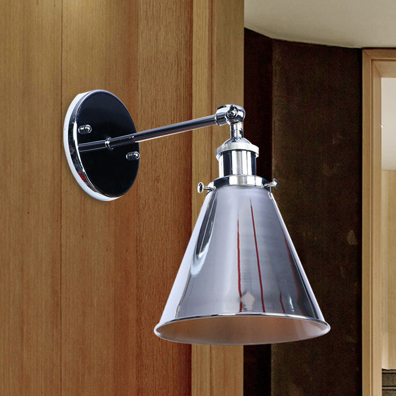 Conical Living Room Wall Lighting Industrial Style Metallic 1 Head Brass/Bronze Wall Mount Light Clearhalo 'Art deco wall lights' 'Cast Iron' 'Glass' 'Industrial wall lights' 'Industrial' 'Middle century wall lights' 'Modern' 'Rustic wall lights' 'Tiffany' 'Traditional wall lights' 'Wall Lamps & Sconces' 'Wall Lights' Lighting' 1420153