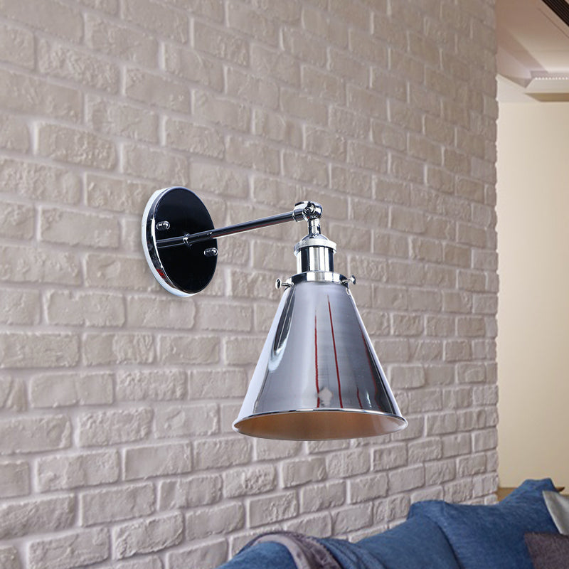 Conical Living Room Wall Lighting Industrial Style Metallic 1 Head Brass/Bronze Wall Mount Light Clearhalo 'Art deco wall lights' 'Cast Iron' 'Glass' 'Industrial wall lights' 'Industrial' 'Middle century wall lights' 'Modern' 'Rustic wall lights' 'Tiffany' 'Traditional wall lights' 'Wall Lamps & Sconces' 'Wall Lights' Lighting' 1420154