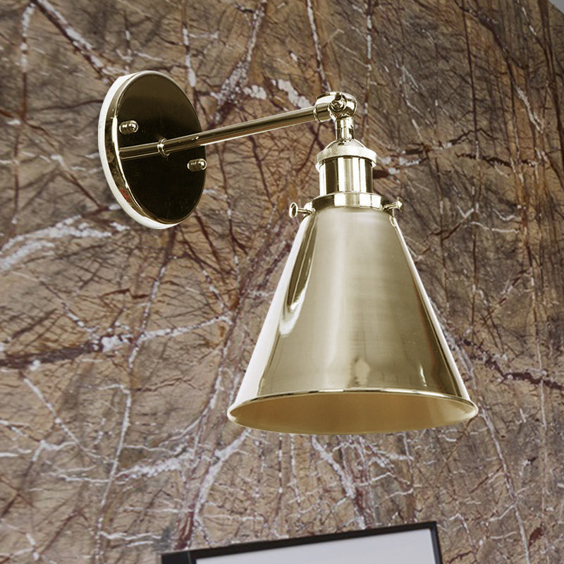 Conical Living Room Wall Lighting Industrial Style Metallic 1 Head Brass/Bronze Wall Mount Light Clearhalo 'Art deco wall lights' 'Cast Iron' 'Glass' 'Industrial wall lights' 'Industrial' 'Middle century wall lights' 'Modern' 'Rustic wall lights' 'Tiffany' 'Traditional wall lights' 'Wall Lamps & Sconces' 'Wall Lights' Lighting' 1420155