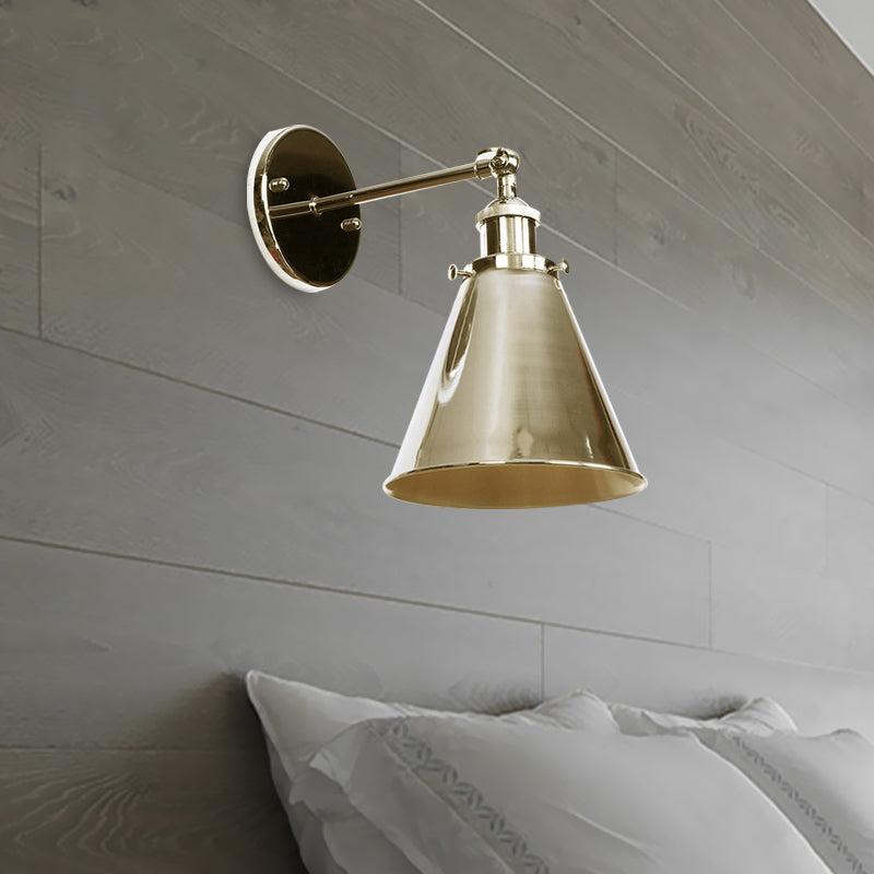 Conical Living Room Wall Lighting Industrial Style Metallic 1 Head Brass/Bronze Wall Mount Light Clearhalo 'Art deco wall lights' 'Cast Iron' 'Glass' 'Industrial wall lights' 'Industrial' 'Middle century wall lights' 'Modern' 'Rustic wall lights' 'Tiffany' 'Traditional wall lights' 'Wall Lamps & Sconces' 'Wall Lights' Lighting' 1420156