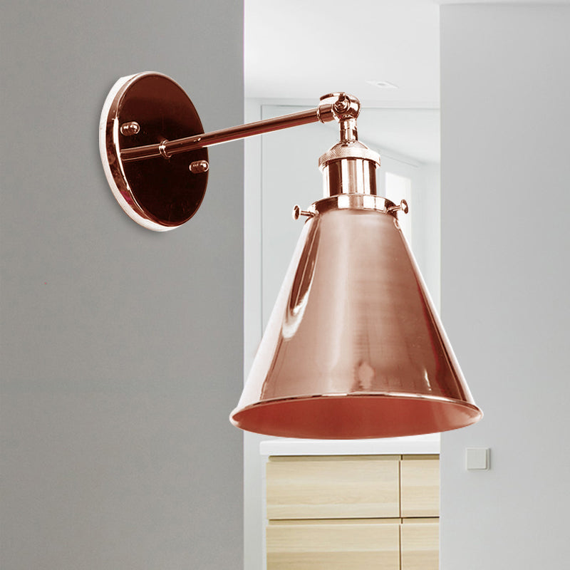 Conical Living Room Wall Lighting Industrial Style Metallic 1 Head Brass/Bronze Wall Mount Light Clearhalo 'Art deco wall lights' 'Cast Iron' 'Glass' 'Industrial wall lights' 'Industrial' 'Middle century wall lights' 'Modern' 'Rustic wall lights' 'Tiffany' 'Traditional wall lights' 'Wall Lamps & Sconces' 'Wall Lights' Lighting' 1420158