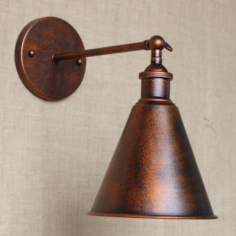 Black/Rust 1 Head Wall Lamp Farmhouse Style Wrought Iron Conical Adjustable Sconce Light Fixture for Outdoor Clearhalo 'Art deco wall lights' 'Cast Iron' 'Glass' 'Industrial wall lights' 'Industrial' 'Middle century wall lights' 'Modern' 'Rustic wall lights' 'Tiffany' 'Traditional wall lights' 'Wall Lamps & Sconces' 'Wall Lights' Lighting' 1420160