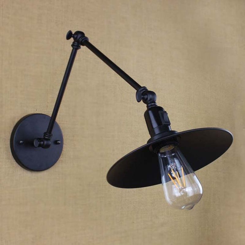 Metal Black/White Wall Sconce Swing Arm 1 Light Living Room Sconce Light Fixture with Saucer Shade Clearhalo 'Art deco wall lights' 'Cast Iron' 'Glass' 'Industrial wall lights' 'Industrial' 'Middle century wall lights' 'Modern' 'Rustic wall lights' 'Tiffany' 'Traditional wall lights' 'Wall Lamps & Sconces' 'Wall Lights' Lighting' 1420231