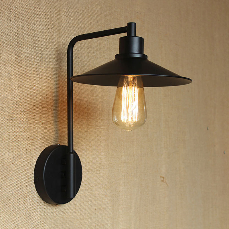 Black/White Flared Wall Lamp Vintage Rustic Iron 1 Bulb Living Room Wall Light Fixture with Angle Arm Clearhalo 'Art deco wall lights' 'Cast Iron' 'Glass' 'Industrial wall lights' 'Industrial' 'Middle century wall lights' 'Modern' 'Rustic wall lights' 'Tiffany' 'Traditional wall lights' 'Wall Lamps & Sconces' 'Wall Lights' Lighting' 1420243