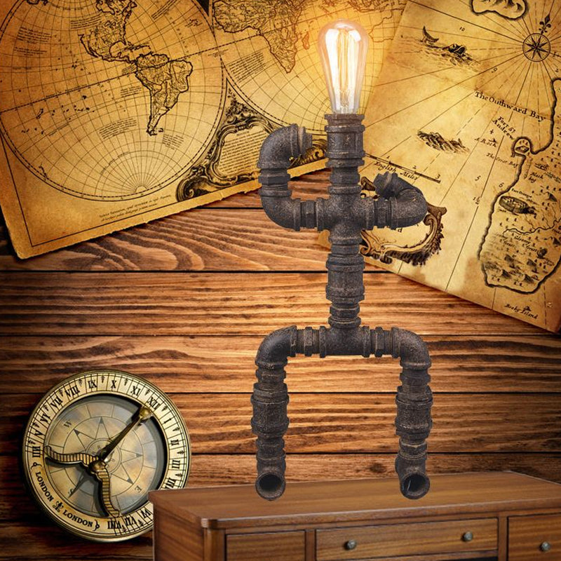 1 Head Table Light Steampunk Robot Wrought Iron Table Lamp with Pipe Design in Brass/Bronze for Children Room Clearhalo 'Lamps' 'Table Lamps' Lighting' 1420288