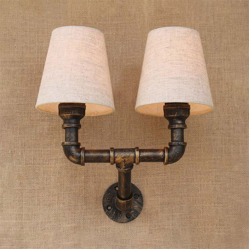 Fabric Cone Wall Sconce with Pipe Design Industrial 1/2-Bulb Living Room Wall Lighting in Bronze Clearhalo 'Art deco wall lights' 'Cast Iron' 'Glass' 'Industrial wall lights' 'Industrial' 'Middle century wall lights' 'Modern' 'Rustic wall lights' 'Tiffany' 'Traditional wall lights' 'Wall Lamps & Sconces' 'Wall Lights' Lighting' 1420388
