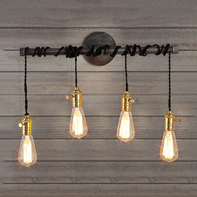 4 Lights Linear Piped Wall Light Sconce with Open Bulb Industrial Brass Metal Wall Mount Lamp Clearhalo 'Art deco wall lights' 'Cast Iron' 'Glass' 'Industrial wall lights' 'Industrial' 'Middle century wall lights' 'Modern' 'Rustic wall lights' 'Tiffany' 'Traditional wall lights' 'Wall Lamps & Sconces' 'Wall Lights' Lighting' 1420465