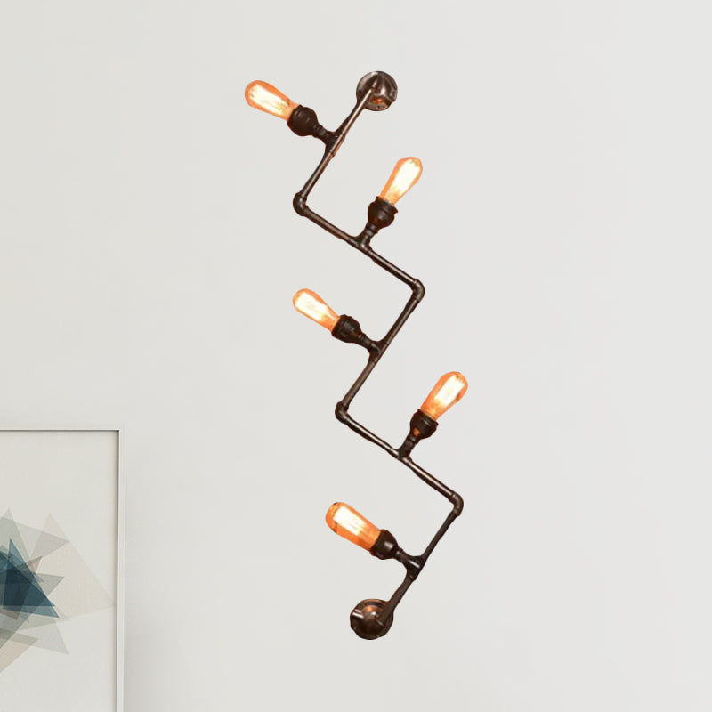 Bronze Finish Pipe Wall Lamp with Wavy Design Industrial Style Metallic 2/5 Bulbs Living Room Wall Sconce Light Clearhalo 'Art deco wall lights' 'Cast Iron' 'Glass' 'Industrial wall lights' 'Industrial' 'Middle century wall lights' 'Modern' 'Rustic wall lights' 'Tiffany' 'Traditional wall lights' 'Wall Lamps & Sconces' 'Wall Lights' Lighting' 1420474