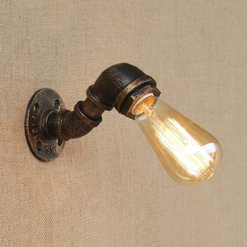 1 Light Sconce Wall Light with Pipe Design Wrought Iron Industrial Rustic Stairway Sconce Lighting in Copper/Bronze Clearhalo 'Art deco wall lights' 'Cast Iron' 'Glass' 'Industrial wall lights' 'Industrial' 'Middle century wall lights' 'Modern' 'Rustic wall lights' 'Tiffany' 'Traditional wall lights' 'Wall Lamps & Sconces' 'Wall Lights' Lighting' 1420490