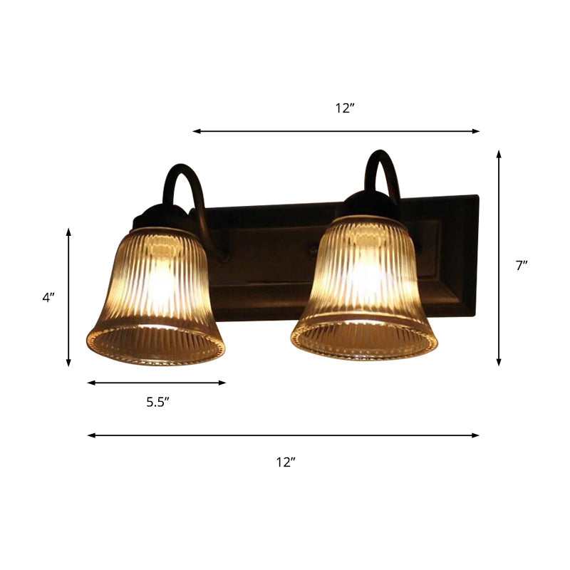 Bell Clear Textured Glass Wall Mounted Lamp Industrial Single Bulb Bedroom Sconce Light in Black Clearhalo 'Cast Iron' 'Glass' 'Industrial wall lights' 'Industrial' 'Middle century wall lights' 'Modern' 'Tiffany' 'Traditional wall lights' 'Wall Lamps & Sconces' 'Wall Lights' Lighting' 142050