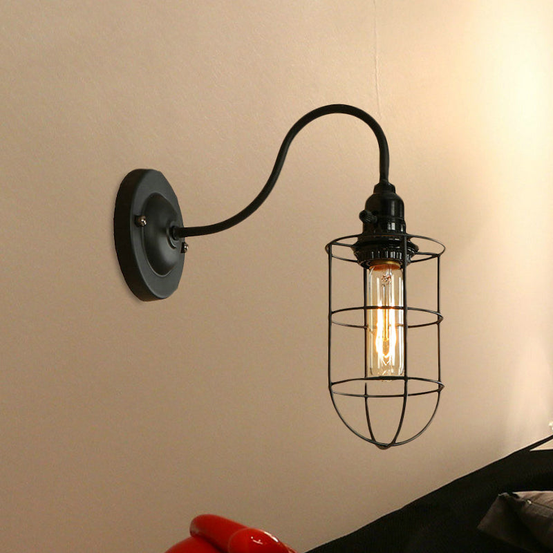 Metallic Oval/Teardrop/Bulb Wall Lighting with Wire Guard Industrial 1 Light Balcony Wall Mounted Lamp in Black Clearhalo 'Art deco wall lights' 'Cast Iron' 'Glass' 'Industrial wall lights' 'Industrial' 'Middle century wall lights' 'Modern' 'Rustic wall lights' 'Tiffany' 'Traditional wall lights' 'Wall Lamps & Sconces' 'Wall Lights' Lighting' 1420521
