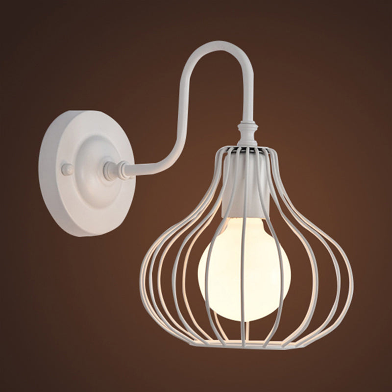 1 Light Onion Wall Sconce Lighting Loft Style Black/White Metallic Mini Wall Lighting with Gooseneck Arm for Bedroom Clearhalo 'Art deco wall lights' 'Cast Iron' 'Glass' 'Industrial wall lights' 'Industrial' 'Middle century wall lights' 'Modern' 'Rustic wall lights' 'Tiffany' 'Traditional wall lights' 'Wall Lamps & Sconces' 'Wall Lights' Lighting' 1420524