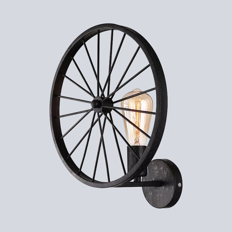 Bare Bulb Living Room Wall Lighting Fixture with Wheel Design Industrial Style Metal 1 Light Black/White/Red Wall Lamp Clearhalo 'Art deco wall lights' 'Cast Iron' 'Glass' 'Industrial wall lights' 'Industrial' 'Middle century wall lights' 'Modern' 'Rustic wall lights' 'Tiffany' 'Traditional wall lights' 'Wall Lamps & Sconces' 'Wall Lights' Lighting' 1420537