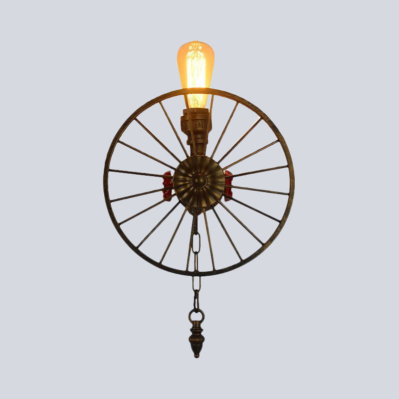 1/2-Head Bare Bulb Wall Mount Light Industrial Style Silver/Bronze/Antique Brass Wrought Iron Wall Lighting with Wheel Decoration Clearhalo 'Art deco wall lights' 'Cast Iron' 'Glass' 'Industrial wall lights' 'Industrial' 'Middle century wall lights' 'Modern' 'Rustic wall lights' 'Tiffany' 'Traditional wall lights' 'Wall Lamps & Sconces' 'Wall Lights' Lighting' 1420544