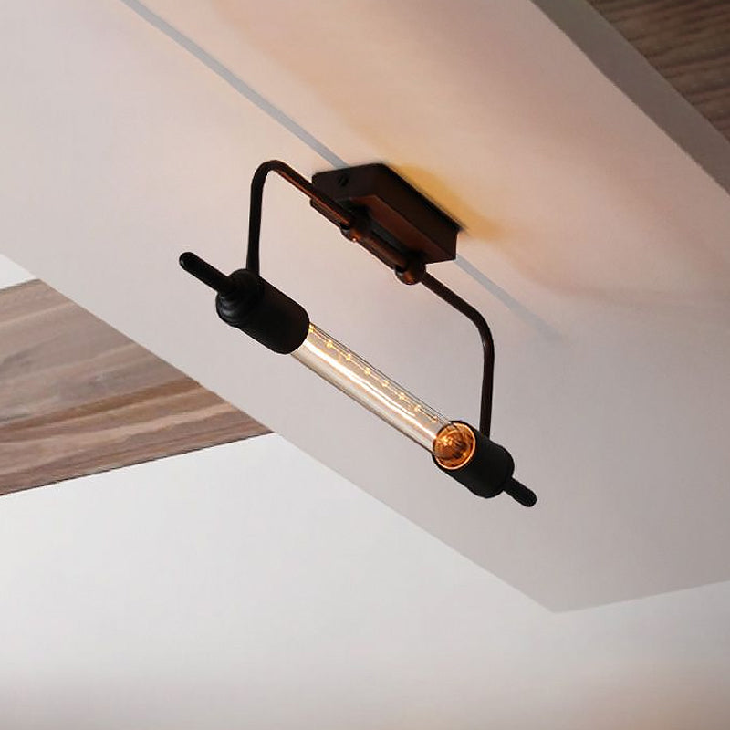 Metal Linear Wall Mount Light with Expose Bulb Loft 1 Light Balcony Wall Lighting in Black Clearhalo 'Art deco wall lights' 'Cast Iron' 'Glass' 'Industrial wall lights' 'Industrial' 'Middle century wall lights' 'Modern' 'Rustic wall lights' 'Tiffany' 'Traditional wall lights' 'Wall Lamps & Sconces' 'Wall Lights' Lighting' 1420562
