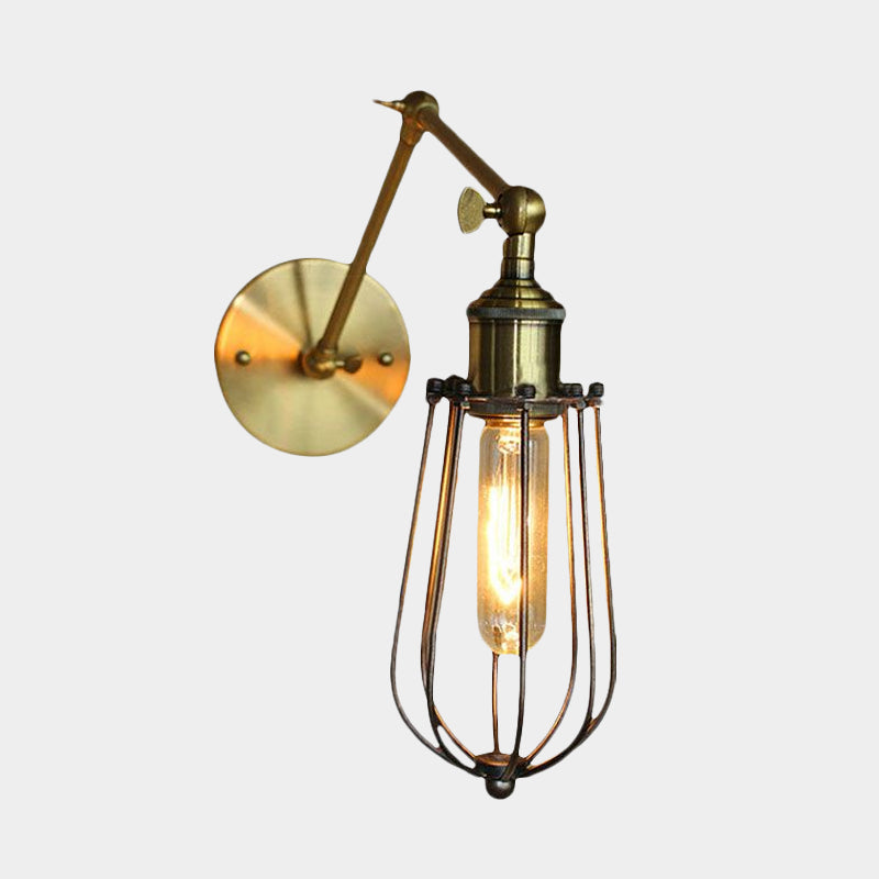 1 Light Swing Arm Sconce Light Industrial Black/Brass Metal Wall Lighting Fixture for Bathroom Clearhalo 'Art deco wall lights' 'Cast Iron' 'Glass' 'Industrial wall lights' 'Industrial' 'Middle century wall lights' 'Modern' 'Rustic wall lights' 'Tiffany' 'Traditional wall lights' 'Wall Lamps & Sconces' 'Wall Lights' Lighting' 1420569
