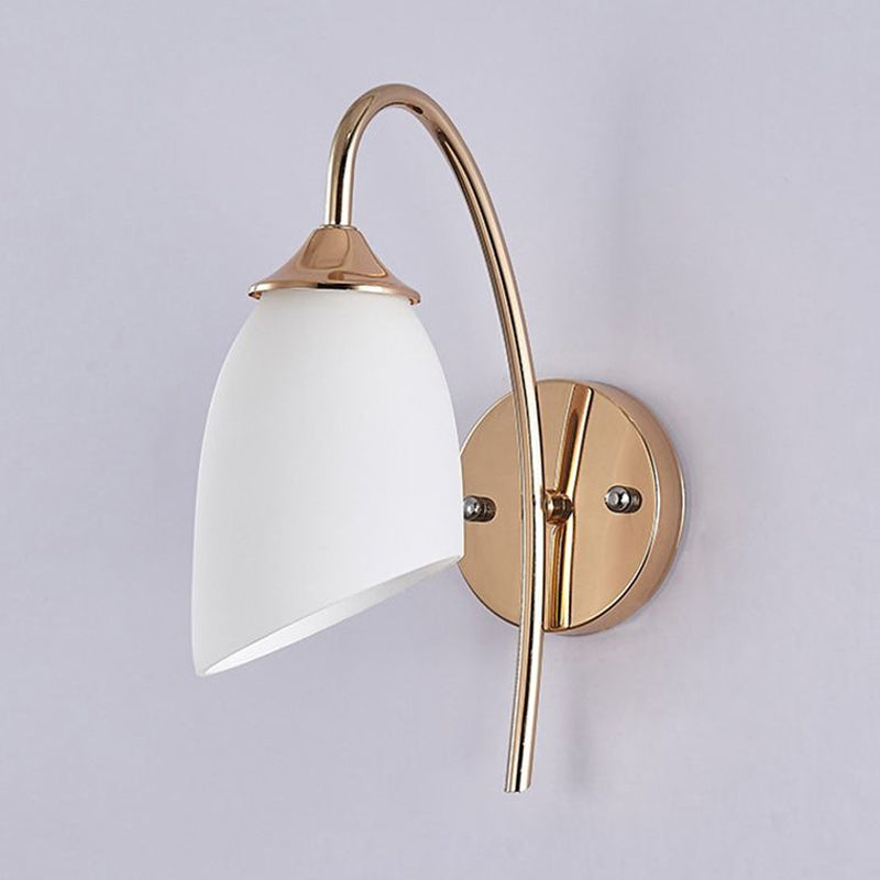 1 Bulb Angle Shade Wall Mounted Light Fixture Modern Black/Gold Milky Glass Lighting for Bedroom Clearhalo 'Cast Iron' 'Glass' 'Industrial wall lights' 'Industrial' 'Middle century wall lights' 'Modern' 'Tiffany' 'Traditional wall lights' 'Wall Lamps & Sconces' 'Wall Lights' Lighting' 1420600