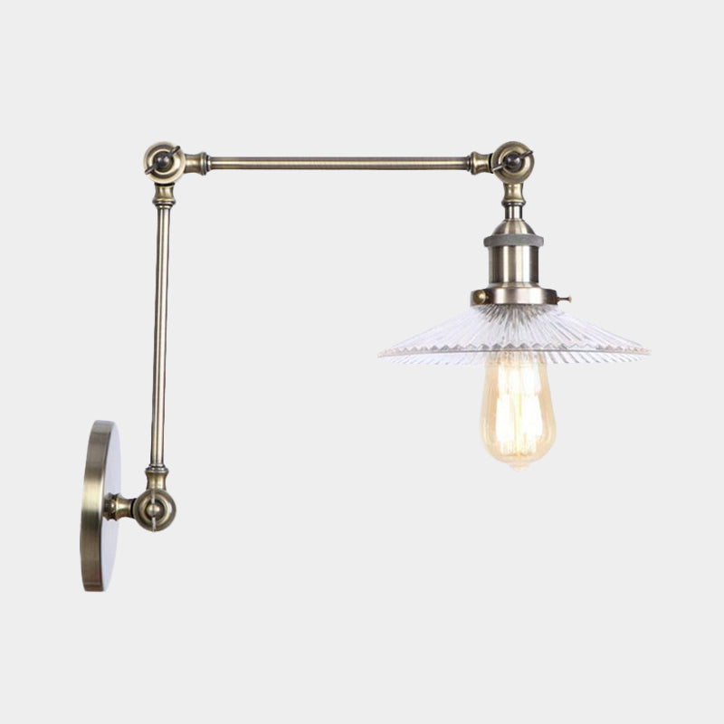 Saucer Living Room Sconce Light Fixture Rustic Style Prismatic Glass 1 Light Black/Silver/Brass Wall Lamp Clearhalo 'Cast Iron' 'Glass' 'Industrial wall lights' 'Industrial' 'Middle century wall lights' 'Modern' 'Tiffany' 'Traditional wall lights' 'Wall Lamps & Sconces' 'Wall Lights' Lighting' 1420632