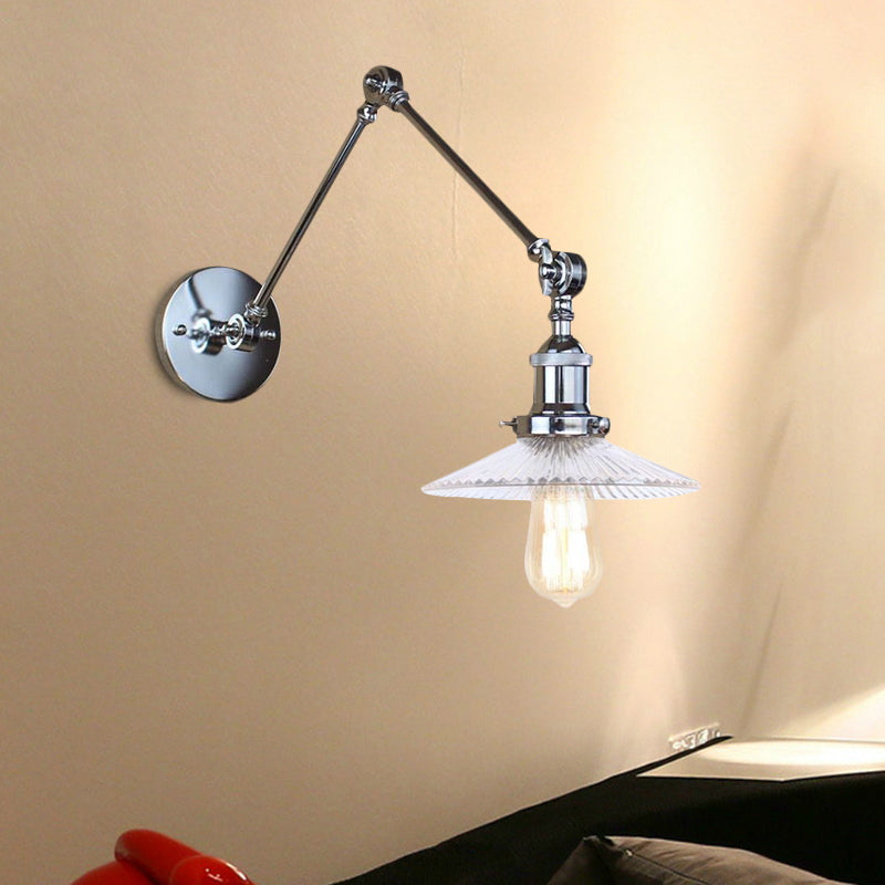 Saucer Living Room Sconce Light Fixture Rustic Style Prismatic Glass 1 Light Black/Silver/Brass Wall Lamp Clearhalo 'Cast Iron' 'Glass' 'Industrial wall lights' 'Industrial' 'Middle century wall lights' 'Modern' 'Tiffany' 'Traditional wall lights' 'Wall Lamps & Sconces' 'Wall Lights' Lighting' 1420635