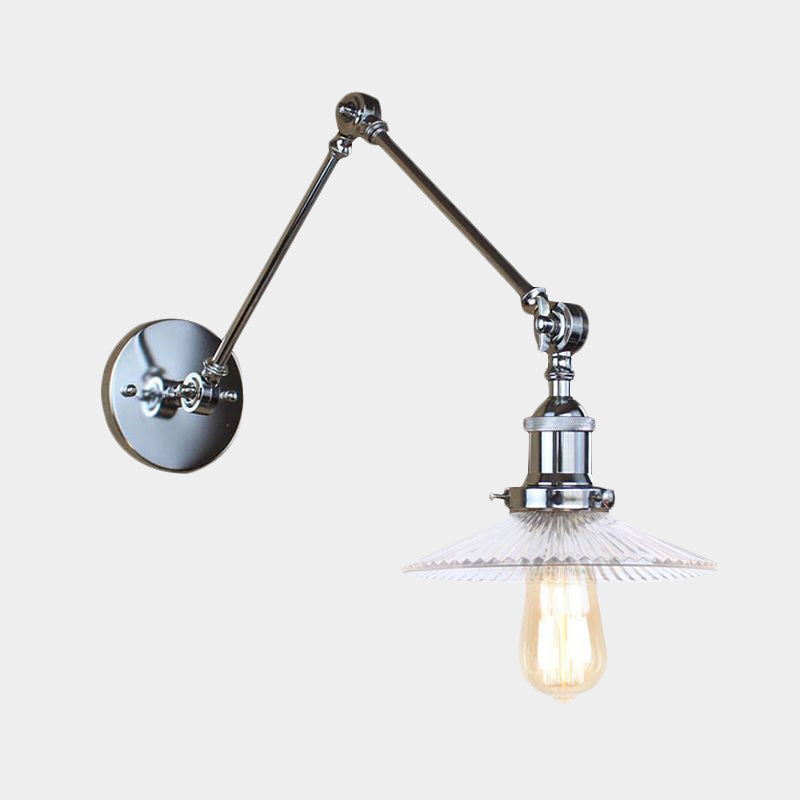Saucer Living Room Sconce Light Fixture Rustic Style Prismatic Glass 1 Light Black/Silver/Brass Wall Lamp Clearhalo 'Cast Iron' 'Glass' 'Industrial wall lights' 'Industrial' 'Middle century wall lights' 'Modern' 'Tiffany' 'Traditional wall lights' 'Wall Lamps & Sconces' 'Wall Lights' Lighting' 1420636